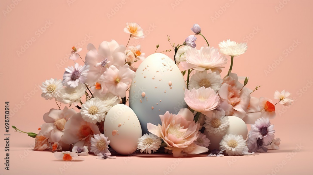colorful easter eggs with flowers, easter card colorful easter eggs with flowers, easter card