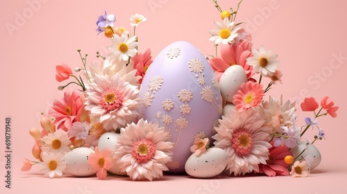 colorful easter eggs with flowers, easter card