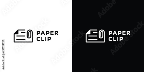 Simple Paper Clip Logo. Attached Document File, Document Data with Linear Outline Style, Logo Design Template.