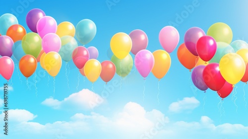 A collection of colorful balloons floating against a bright  sunny sky  suitable for a celebratory vector background.