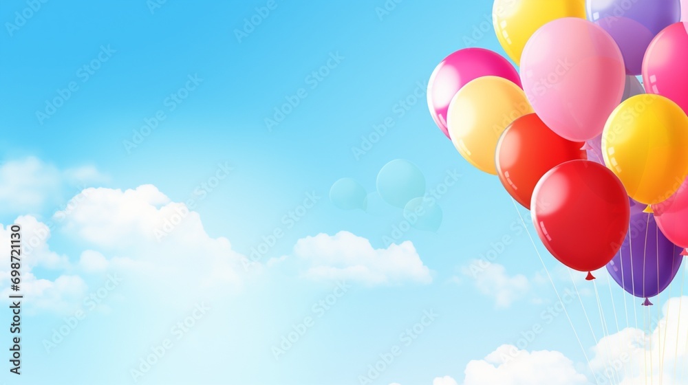 A collection of colorful balloons floating against a bright, sunny sky, suitable for a celebratory vector background.