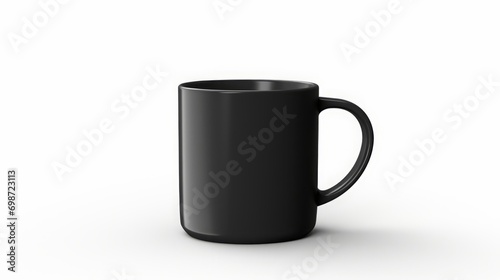 Black mug on white background.
