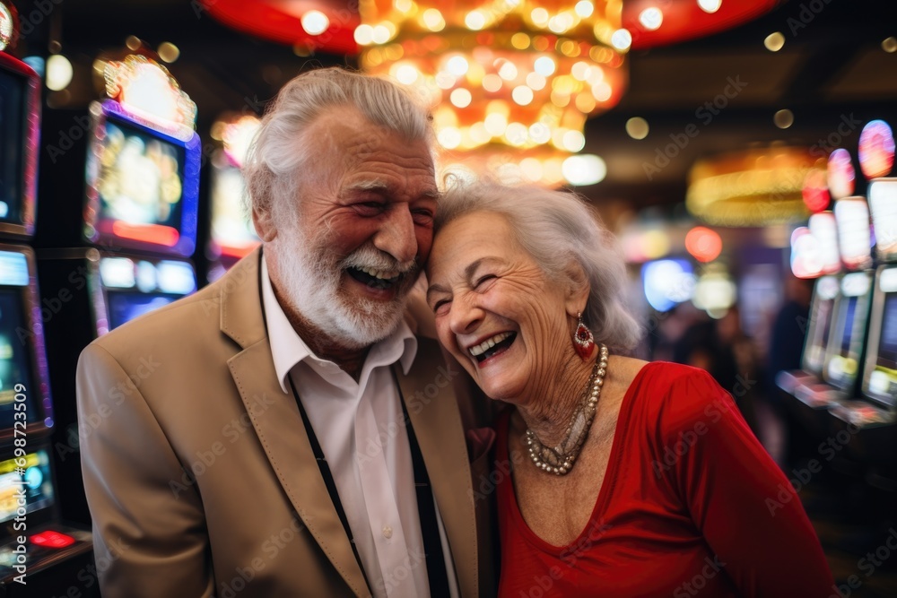 Happy senior couple in the casino