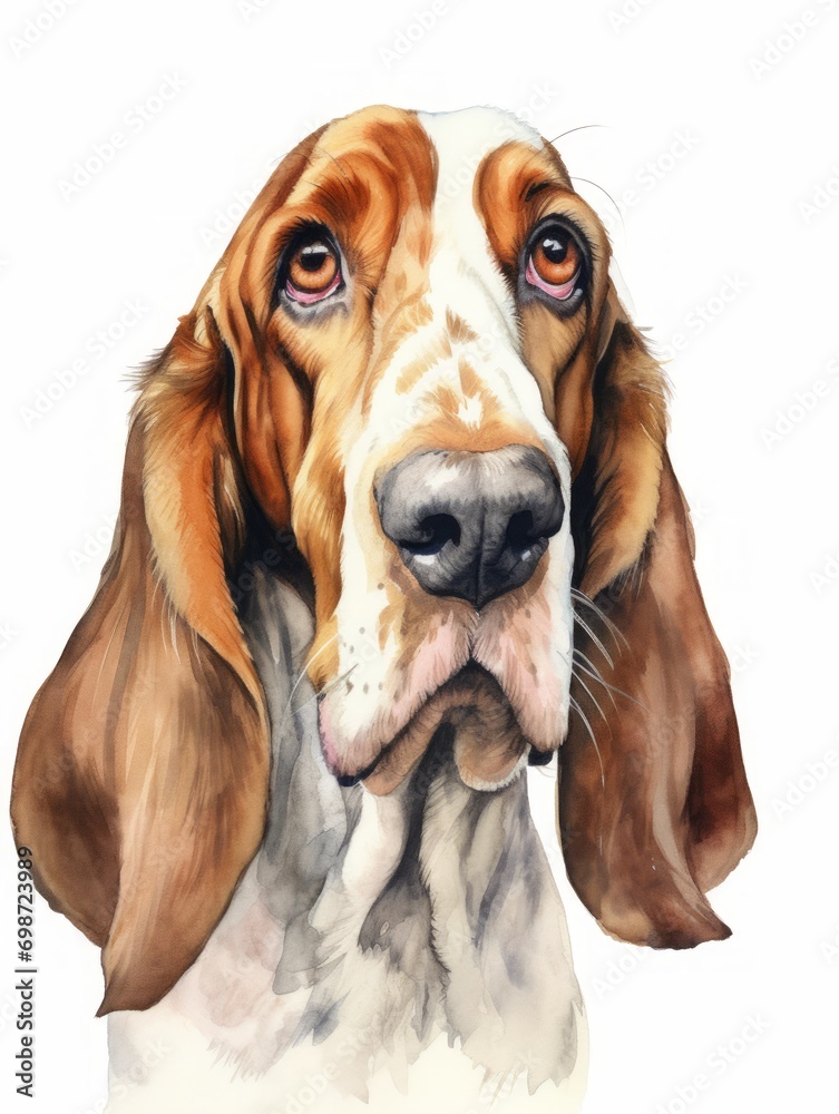 Basset Hound with Droopy Eyes Watercolor Illustration AI Generated