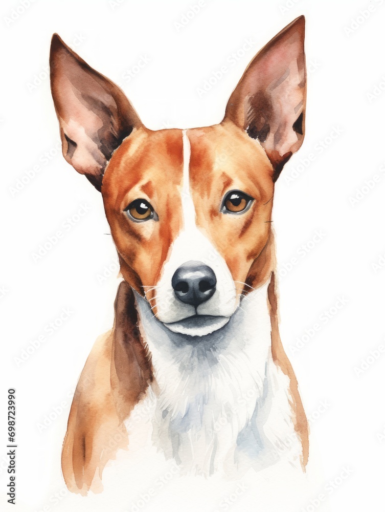 Alert Basenji in Watercolor on White Background AI Generated AI Generated
