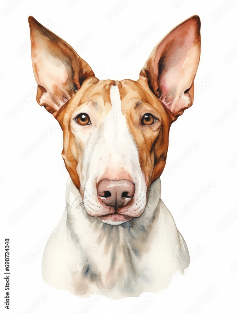 Unique Head Shape of Bull Terrier in Watercolor on White Background AI Generated AI Generated