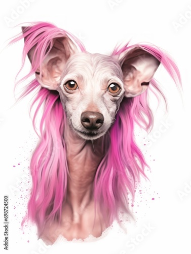 Chinese Crested Dog Hairless Variety in Watercolor Style AI Generated