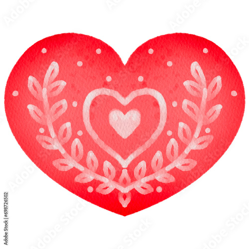 Watercolor red heart with paper texture.Valentine's Day.