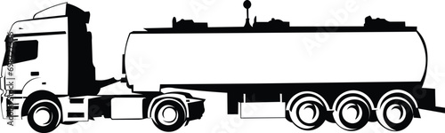 Cartoon Black and White Isolated Illustration Vector Of An Oil Tanker Haulage Truck