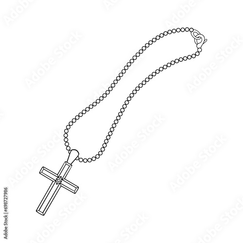 Cross with chain in doodle style. Hand drawn vector illustration in black. Clipart of accessory for marriage, valentine's day, birthday. Design for greeting card, invitation, print, sticker.