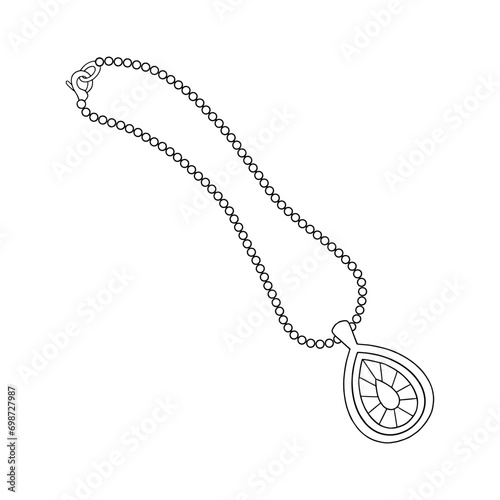 Diamond pendant with chain in doodle style. Hand drawn vector illustration in black. Clipart of accessory for marriage, valentine's day, birthday. Design for greeting card, invitation, print, sticker.