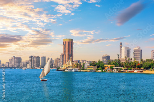 Obraz na płótnie White yacht in the Nile river, view on Gezira island of Cairo, Egypt w salonie