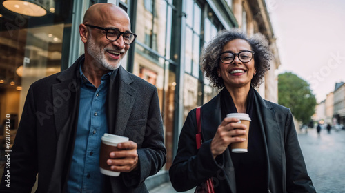 Generative AI image of business professionals enjoying a coffee break photo