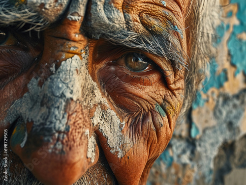 Graffiti portrait of an elder's face, wisdom in every line, rich textures, lifelike eyes that tell a story © Marco Attano