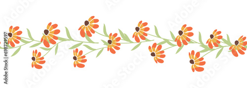 Rudbeckia chamomile horizontal border seamless pattern