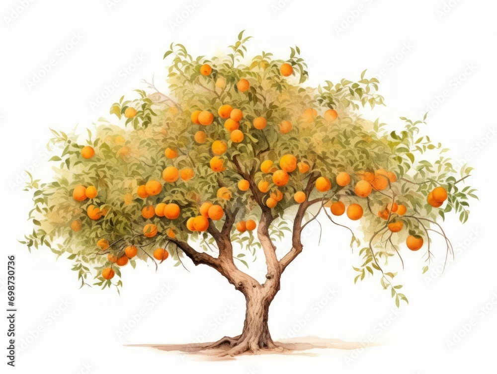 Minimalistic Superb Watercolor Illustration of Apricot Tree AI Generated