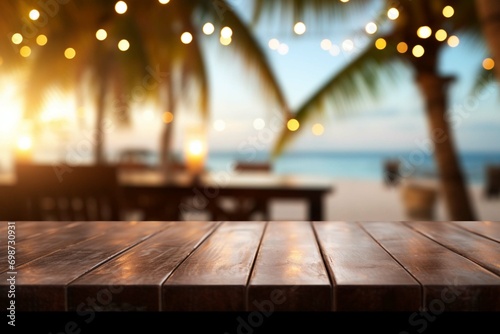 glass of champagne on wooden table blurr background  photo