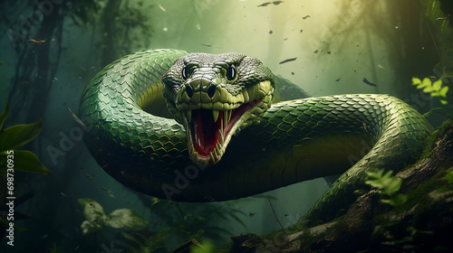 green snake attack. ai generated