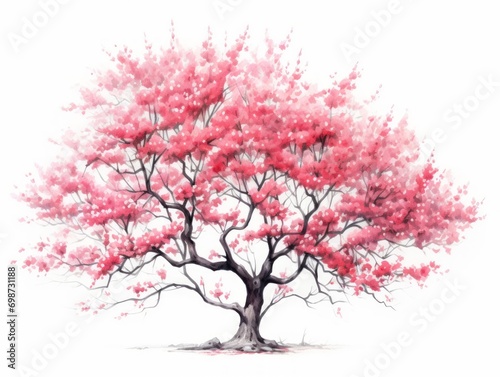 Minimalistic Superb Watercolor Illustration of Flowering Dogwood Tree AI Generated © Alex