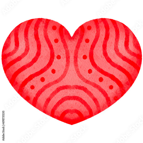 Watercolor red heart with paper texture.Valentine's Day.