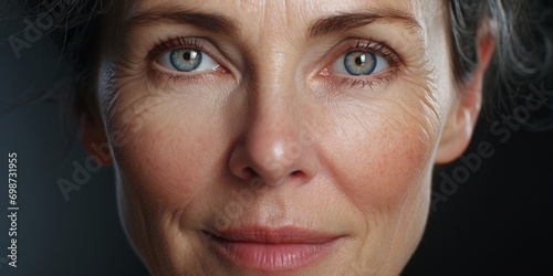 Close up. Beautiful woman face. Healthy skin care. Beautiful woman. 55 years photo