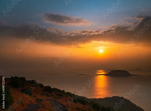 Sunset , golden hour, over the sea background/wallpaper