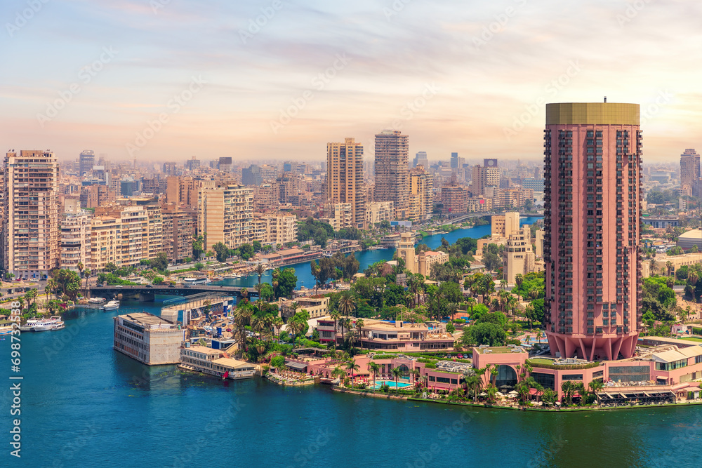 View of the Nile and Gezira island, unique scenery of Cairo, Egypt