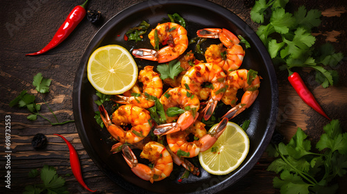 Fried shrimp on a dark background