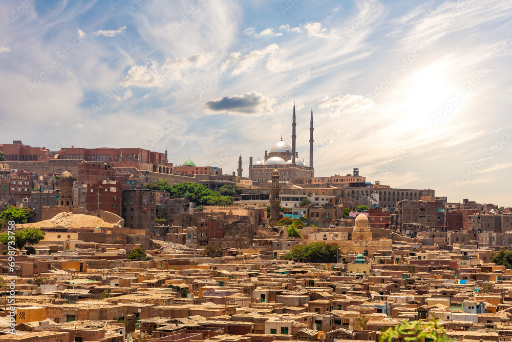 Live district of Cairo and Mosque of Mohammed Ali, beautiful eastern scenery of Egypt
