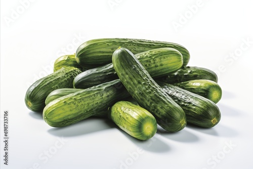 Fresh and crisp cucumbers on a clean white background for advertisements and packaging designs