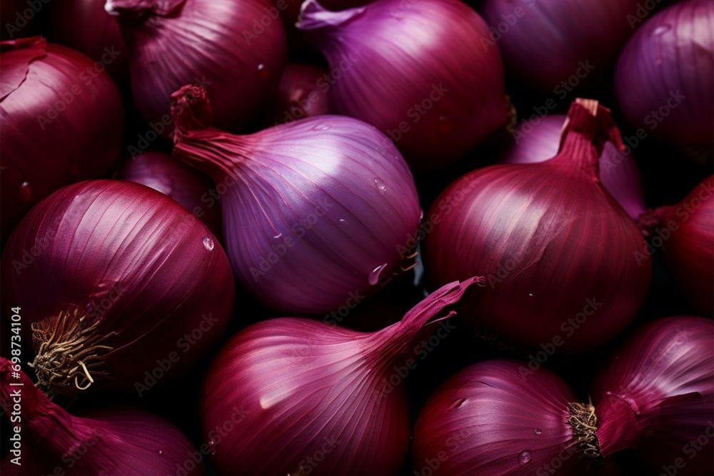 Culinary artistry a top view of red onions forms a vibrant and appetizing arrangement