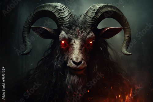 Bathomet, the demonic goat, symbolizes malevolence and occult forces with an eerie presence photo