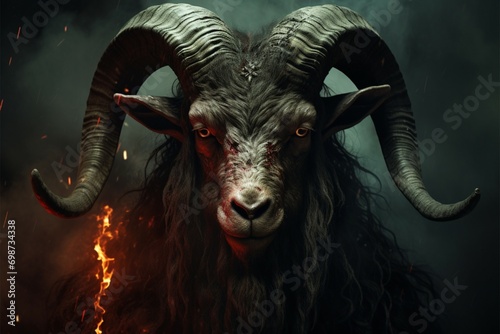 Malevolent and ominous, the goat demon Bathomet embodies darkness and occult symbolism photo