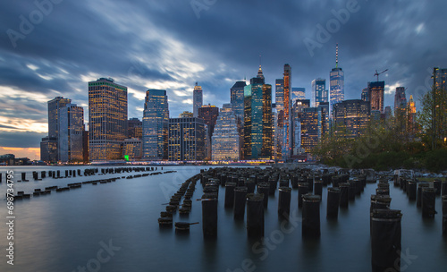 Lower Manhattan New York City Skyline view.