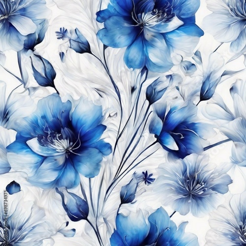 flower pattern, background, blue and white contemporary art, stylized, detailed photo