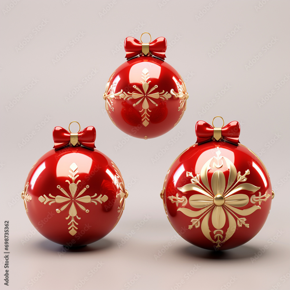 Red Christmas balls with ribbon.