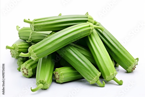 Fresh okra on white backdrop   visually captivating element for ads   packaging designs