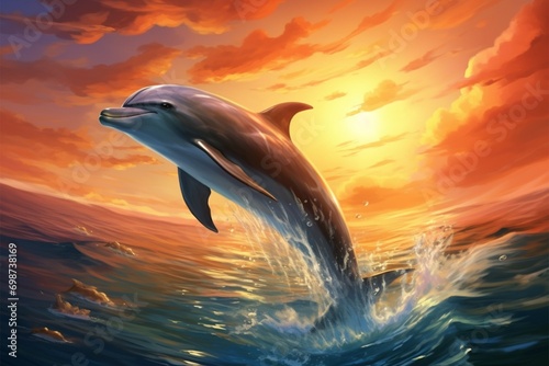 Skyward delight dolphins soar in a tranquil sky above the serene sea