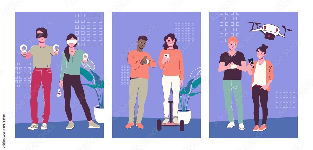 Fototapeta premium Hand drawn people using technology illustrations