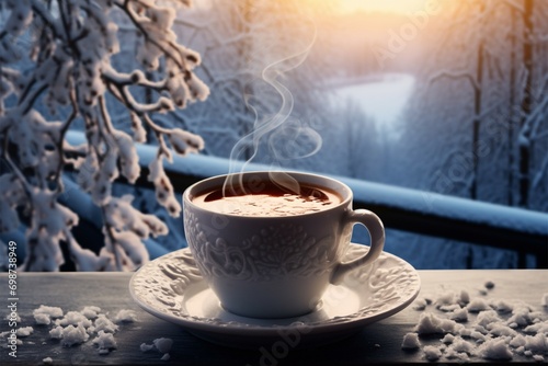 Morning brew winter coffee comforts in the frosty embrace of a new day