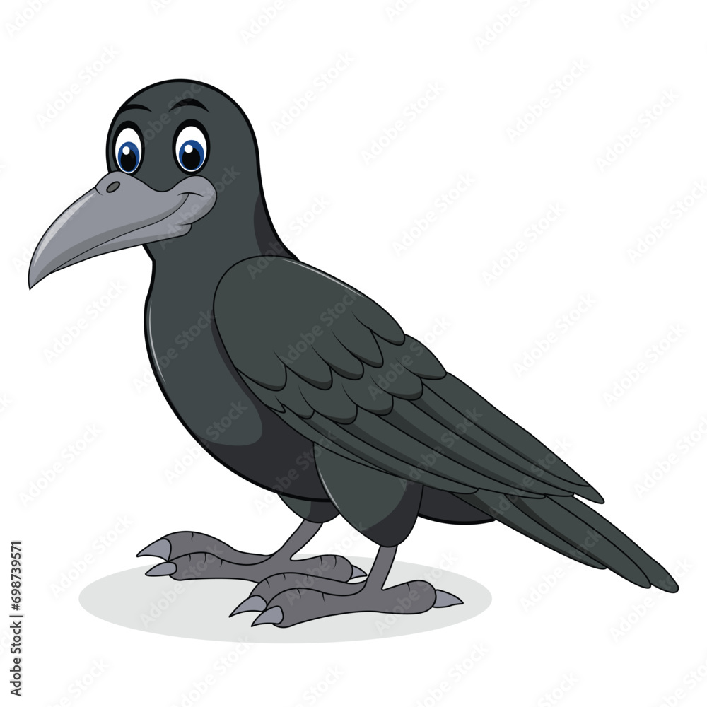 Fototapeta premium Cartoon crow isolated on white background cute vector illustration