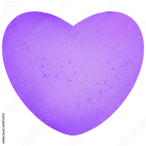 Watercolor purple heart with paper texture.Valentine's Day.