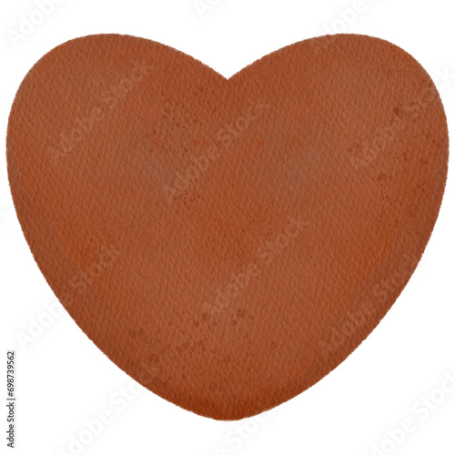 Watercolor brown heart with paper texture.Valentine's Day.