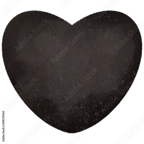 Watercolor black heart with paper texture.