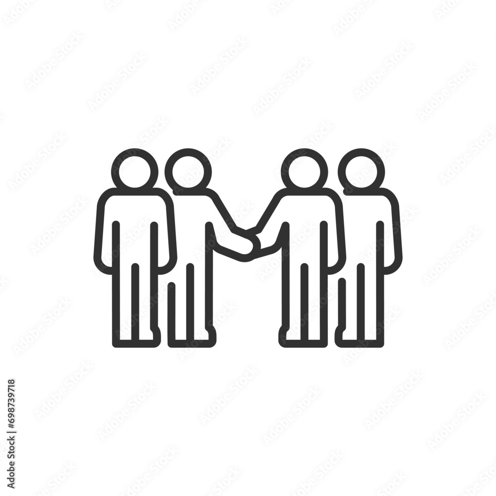 Business meeting, linear icon. A group of people in a meeting and shaking hands. Line with editable stroke Business meeting, linear icon. A group of people in a meeting and shaking hands. Line with editable stroke