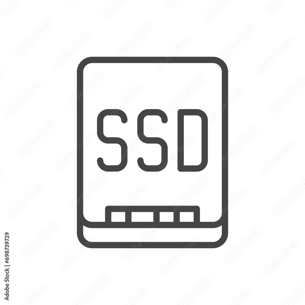 SSD, linear icon. Solid state memory storage. Line with editable stroke SSD, linear icon. Solid state memory storage. Line with editable stroke