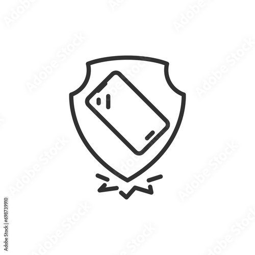 Drop protection, linear icon. Drop protection for smartphone. Shield. Line with editable stroke