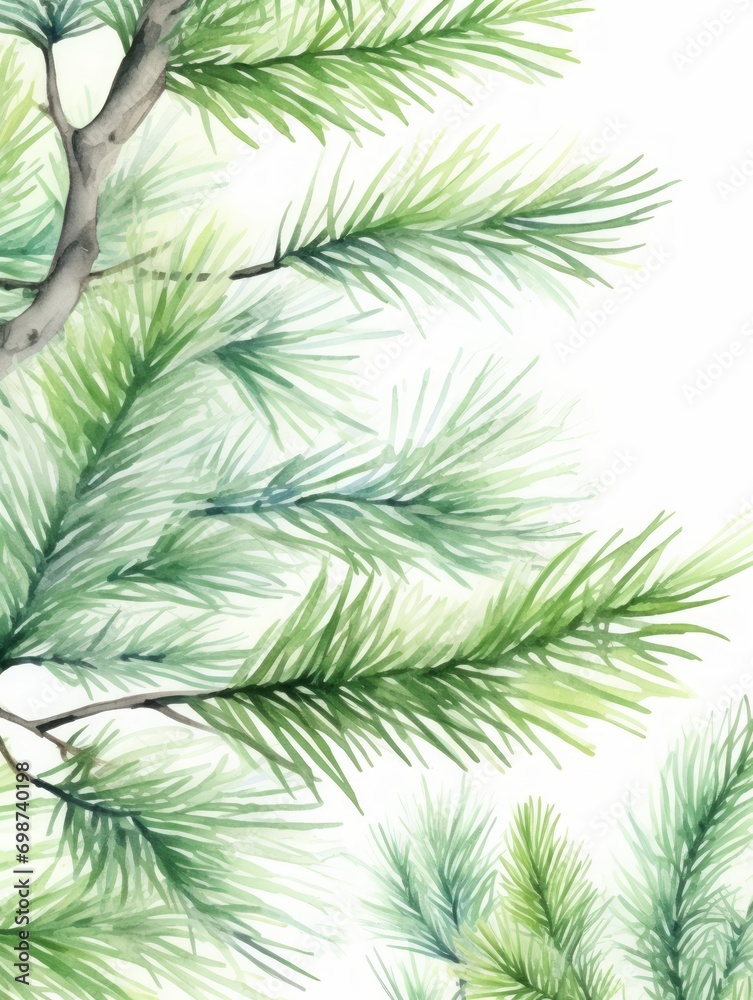 Watercolor seamless pattern with fir tree branches. Hand painted illustration. Generative AI