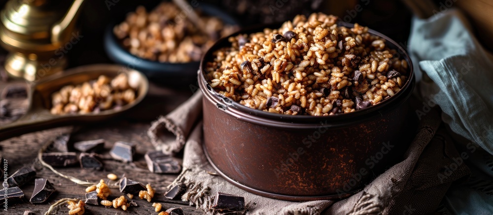 Milk chocolate rice treats in a rustic tin Milk chocolate rice treats in a rustic tin