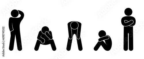 pensive man illustration, stick figure human silhouette, people icon